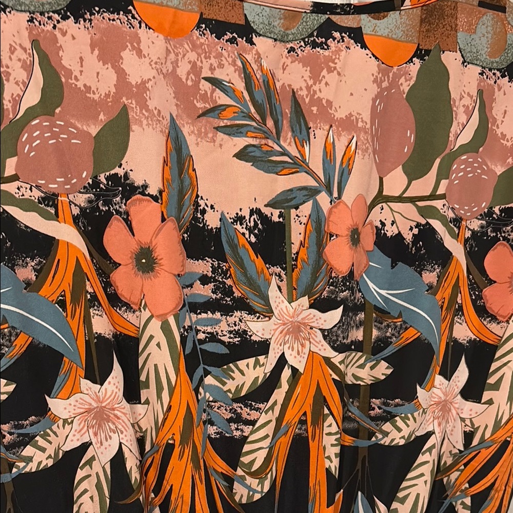 NWOT Floral Black and Orange elastic waist Women's Dress - Picture 9 of 13